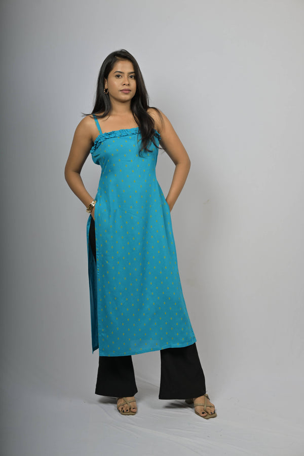 Teal Breeze Ruffle Strap Kurti