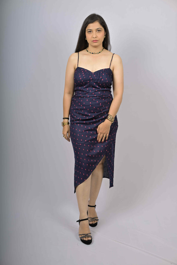 Midnight Bloom Ruched Midi Dress