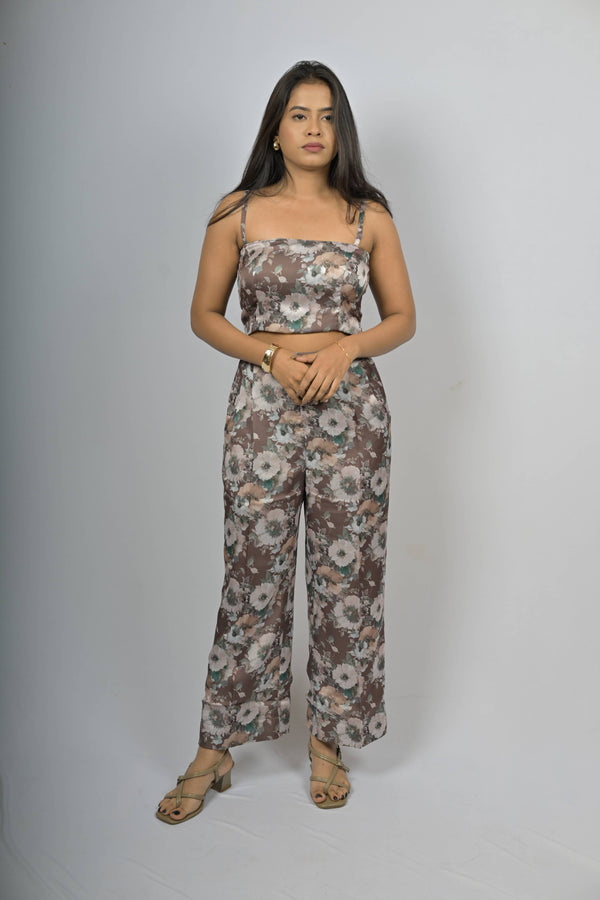 Mocha Blossom Satin Co-ord Set